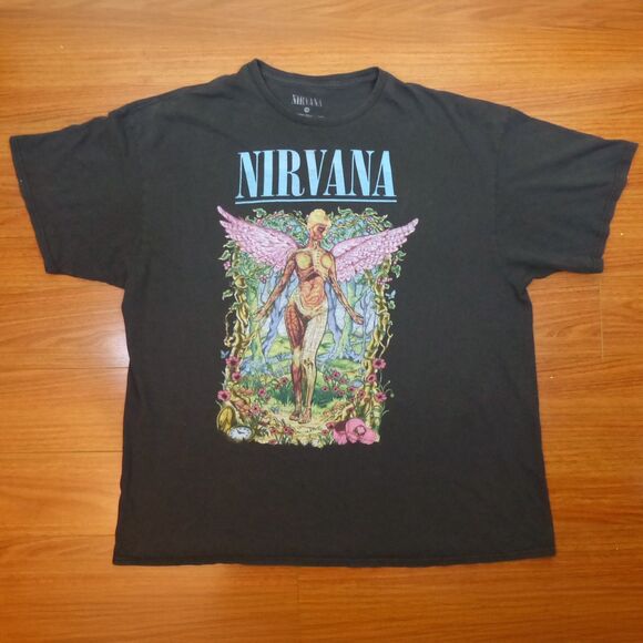 Nirvana T-Shirt In Utero Album Men XL Black Colorful Angel Rock Band Grunge - Picture 3 of 11